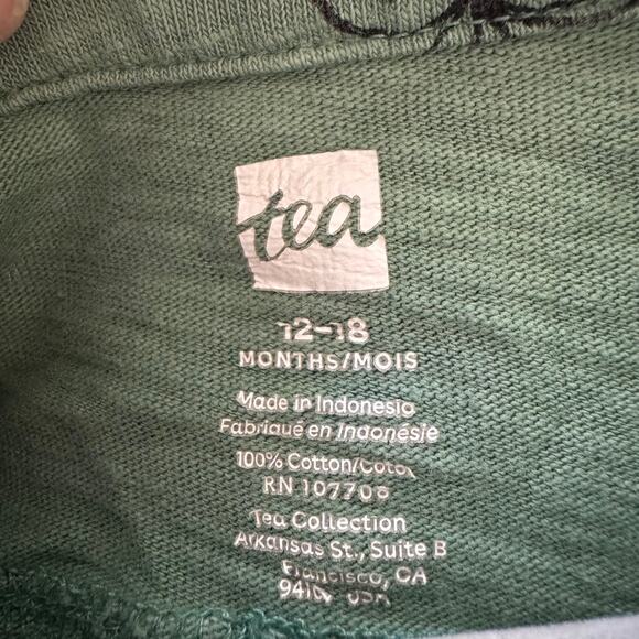 Tea Collection Green Palm Collared Short Sleeve Polo Romper Baby 12-18 Months - Picture 2 of 5